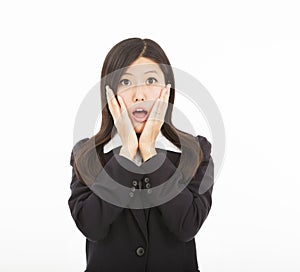 Businesswoman surprised or scared expression