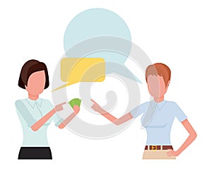 Businesswoman talking with partner, team of professional employees discussing ideas. Cartoon flat vector illustration