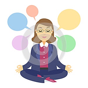 Businesswoman thinking during meditation. Woman doing yoga