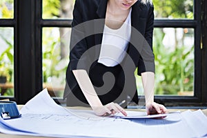 Businesswoman Thinking Planning Strategy Working Plan Concept