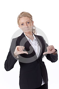 Businesswoman with thumbs down