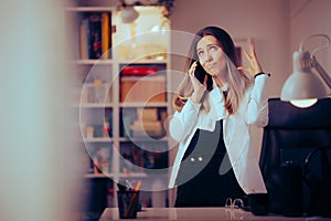 Businesswoman Tired of Mansplaining over the Phone