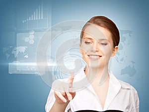 Businesswoman touching virtual screen