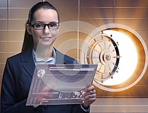 Businesswoman with touchscreen in financial banking concept