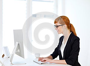 Businesswoman typing on the computer