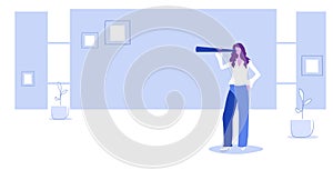 Businesswoman using binoculars business woman looking through binocular successful future career vision concept sketch