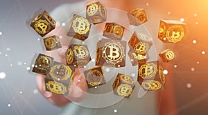 Businesswoman using bitcoins cryptocurrency 3D rendering