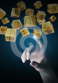 Businesswoman using bitcoins cryptocurrency 3D rendering