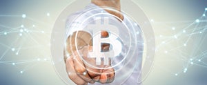 Businesswoman using bitcoins cryptocurrency 3D rendering