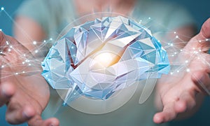Businesswoman using digital x-ray human brain interface 3D rendering