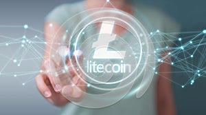 Businesswoman using litecoins cryptocurrency 3D rendering