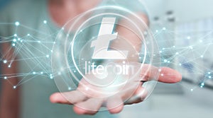 Businesswoman using litecoins cryptocurrency 3D rendering