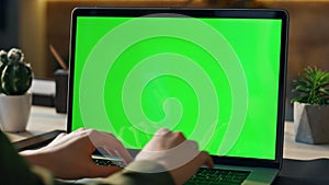 Businesswoman using mockup devices at workplace closeup. Hands typing laptop