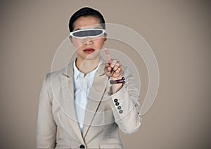 Businesswoman using virtual reality headset