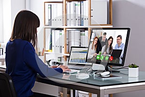 Businesswoman Video Conferencing On Computer