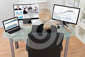 Businesswoman Video Conferencing On Computer