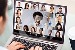 Businesswoman Video Conferencing With Laptop