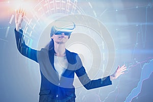 Businesswoman in vr glasses, hud and graph