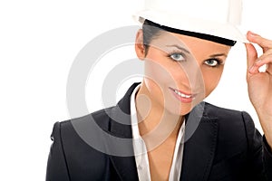 Businesswoman wearing hardhat