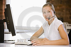 Businesswoman wearing headset