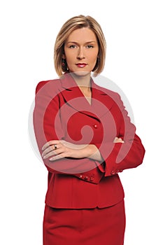 Businesswoman wearing a red suit