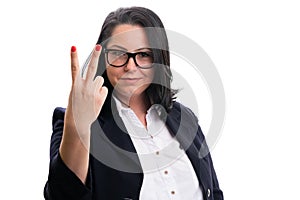 Businesswoman wearing spectacles showing number two with fingers