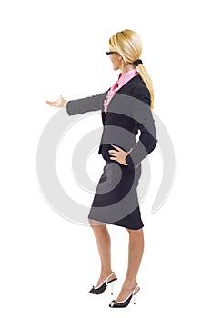 Businesswoman welcoming or presenting