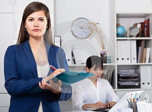 Businesswoman welcoming to office