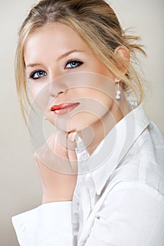 Businesswoman in white shirt