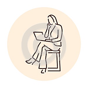 Businesswoman work color line icon. Female entrepreneur.