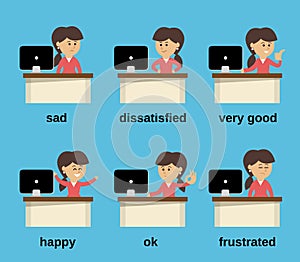 Businesswoman working emotions set