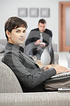 Businesswoman working with laptop