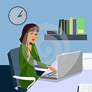 Businesswoman in Working Office Color Illustration
