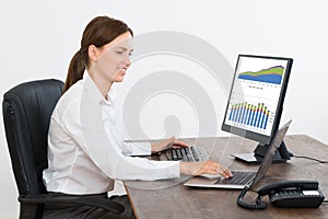 Businesswoman Working On Statistical Reports On Computer