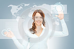 Businesswoman working with touch screen
