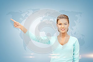 Businesswoman and world map