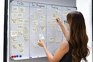 Businesswoman Writing On Sticky Notes photo