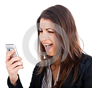 Businesswoman yelling at the phone