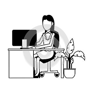 Businesswomans at office in black and white