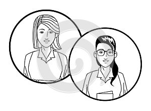 Businesswomen avatar profile picture in round icons black and white