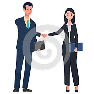 Businesswomen and businessman rejoice at success. Vector illustration.