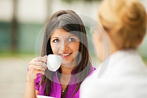 Businesswomen drinking coffee