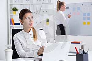 Businesswomen getting ready for important meeting