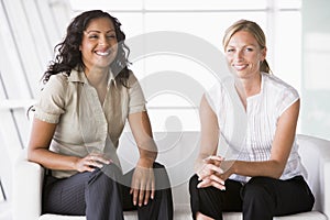 Businesswomen sitting in lobby