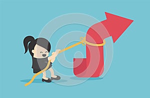 Businesswomen is using a rope to pull the arrow graph. concept business vector cartoon