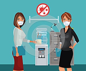 Businesswomen working and wearing medical mask