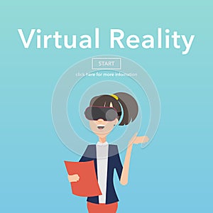 Busineswomen Use Virtual Reality Web Page Concept.