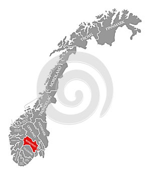Buskerud red highlighted in map of Norway photo