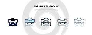 Bussines briefcase icon in different style vector illustration. two colored and black bussines briefcase vector icons designed in