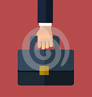 Bussiness, hand holding briefcase. Vector photo